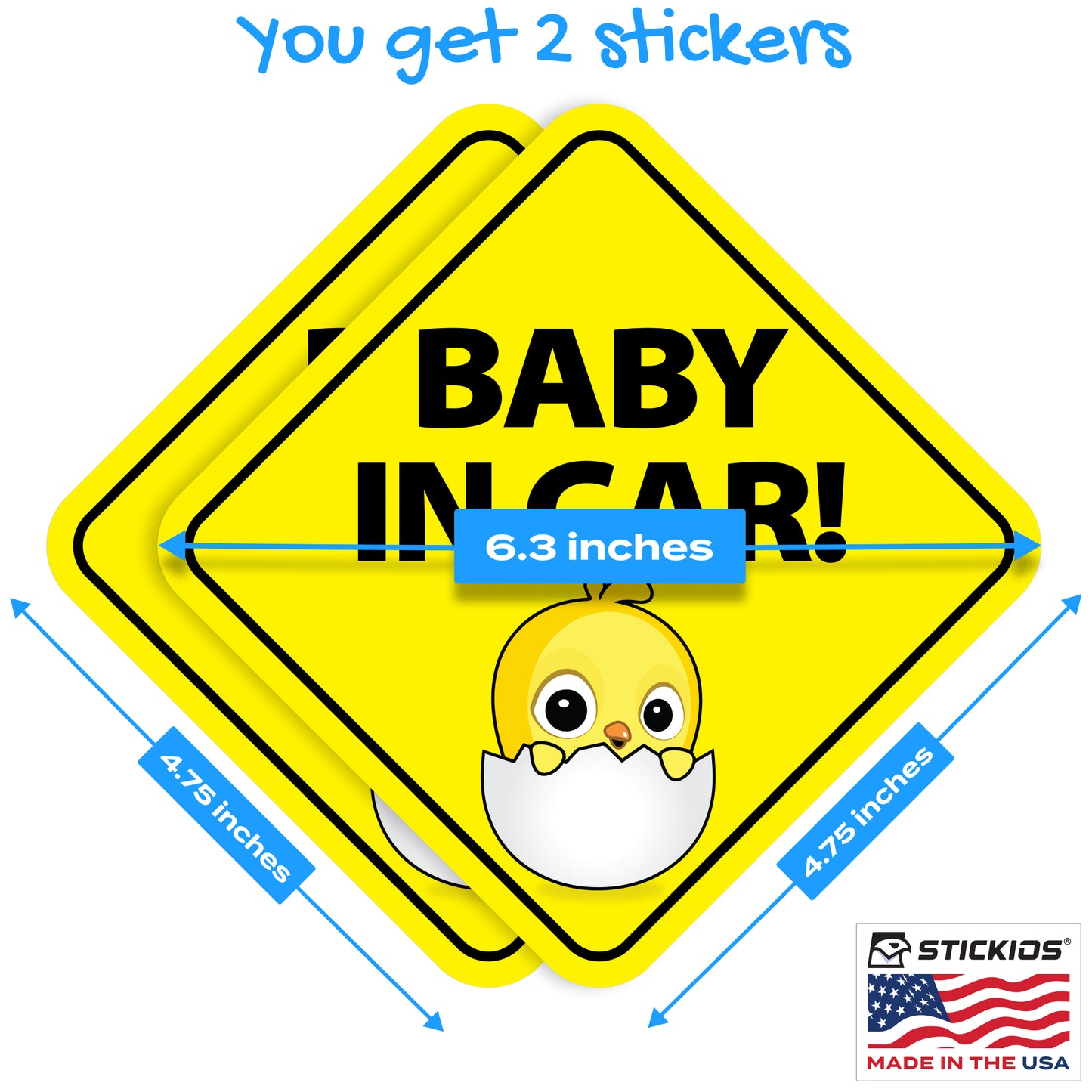 Baby in Car Stickers - Waterproof, Removable & Paint-Safe - Chick (2-Pack)