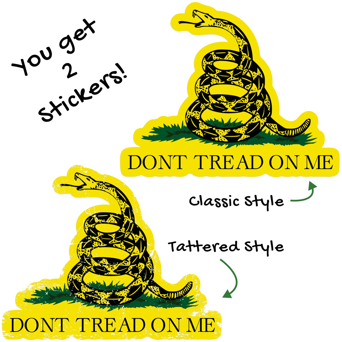 Dont Tread On Me - American Flag Decal - Gadsden Rattlers (2-Pack)