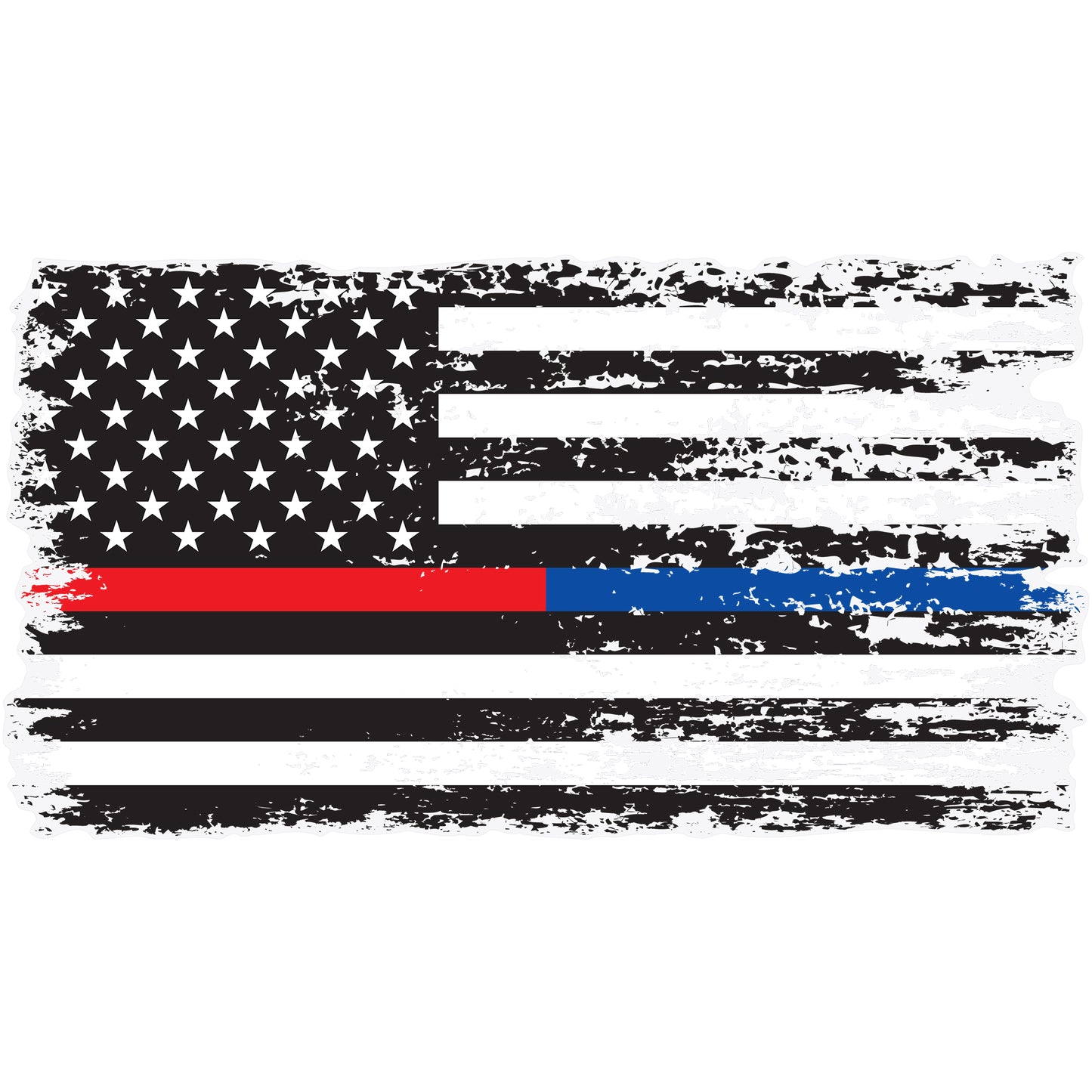 Red & Blue Line Distressed American Flag Decal - Police & Firefighter Support (5.9 x 3.3 in)