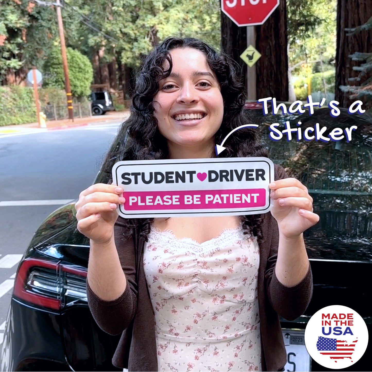 Student Driver Stickers - Removable, Non-Magnetic, New Driver Signs For Cars & Windows - Cute Pink