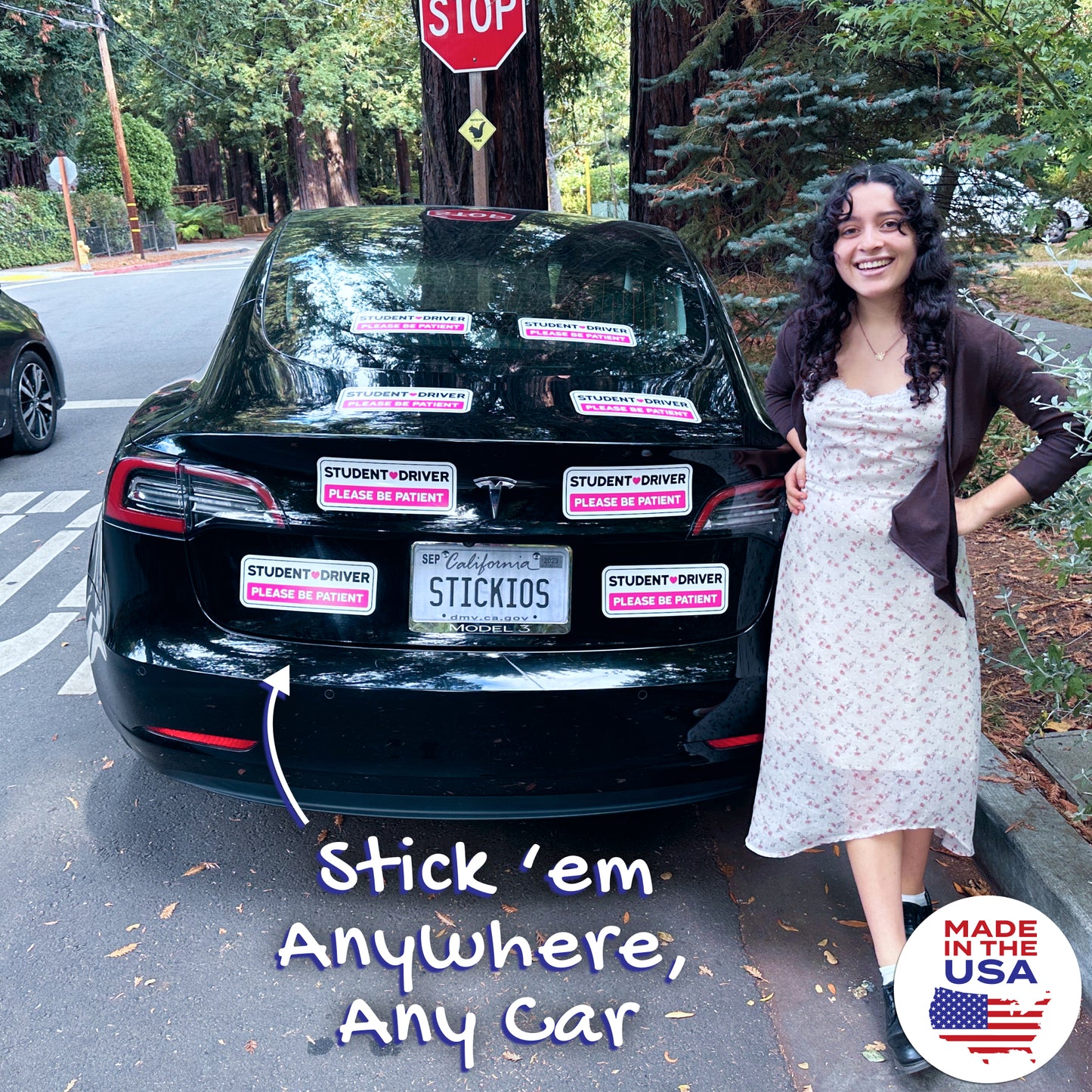 Student Driver Stickers - Removable, Non-Magnetic, New Driver Signs For Cars & Windows - Cute Pink