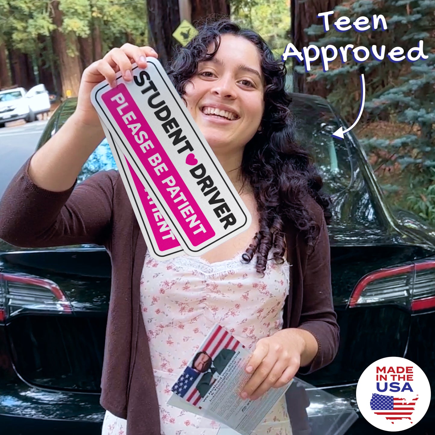 Student Driver Stickers - Removable, Non-Magnetic, New Driver Signs For Cars & Windows - Cute Pink