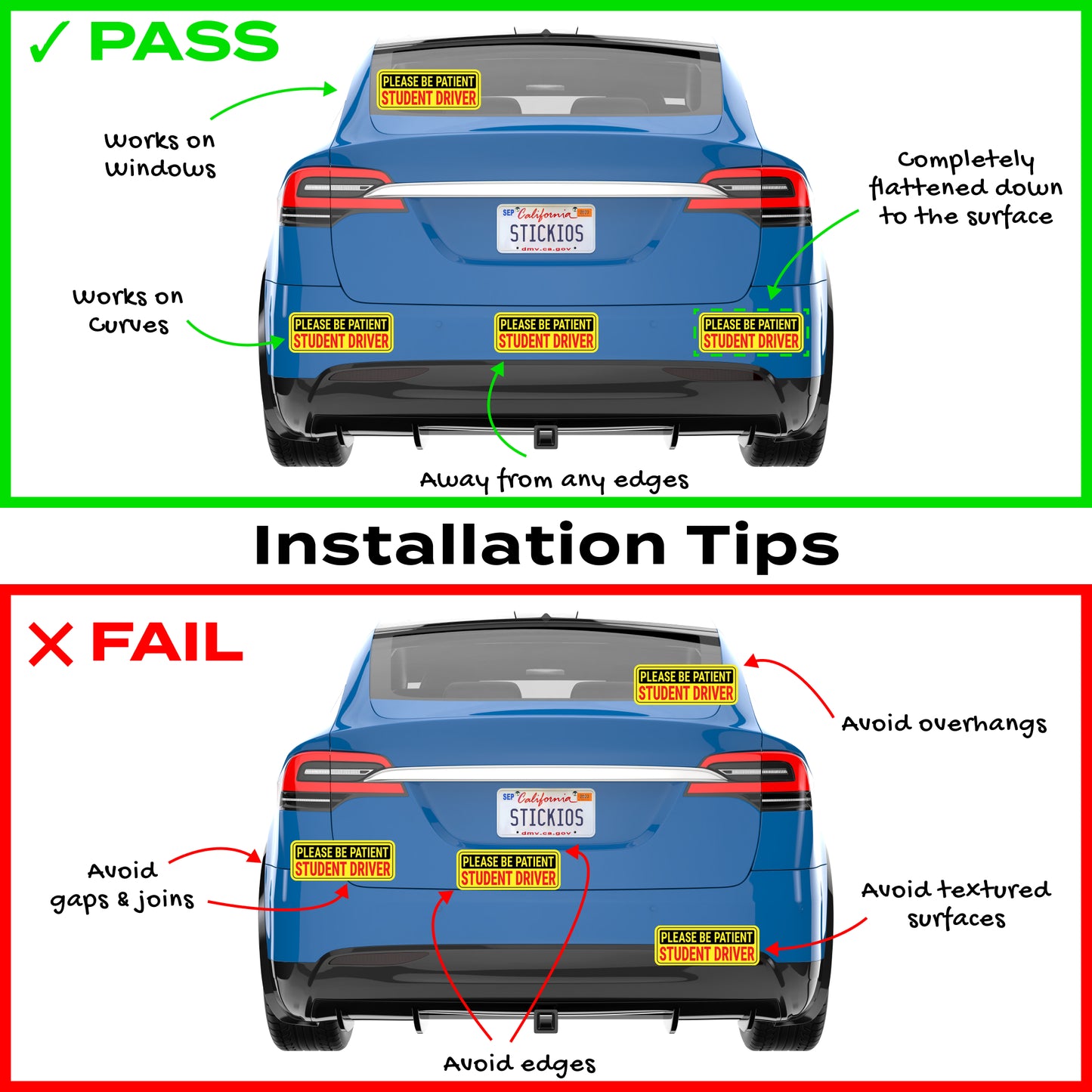 Student Driver Stickers - Removable, Non-Magnetic, New Driver Signs For Cars & Windows