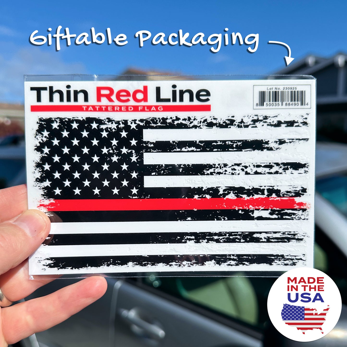 Thin Red Line Sticker - Support Firefighters American Flag Decal