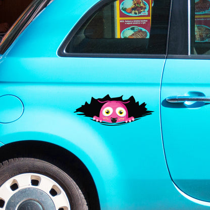 Funny Peeking Monster Car Decal - Covers Dents & Scratches - Pink Peekie