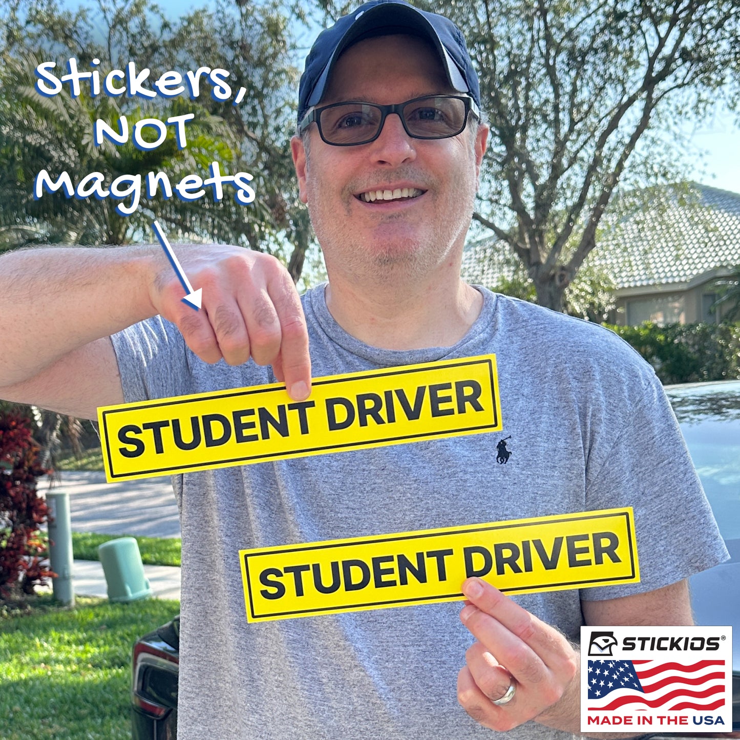 Student Driver Stickers (Wide, Non-Magnetic) - Reusable & Removable