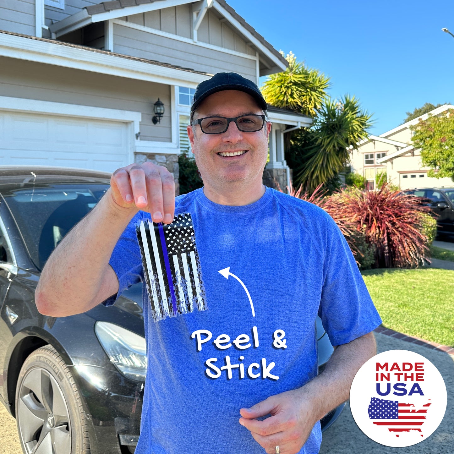 Thin Blue Line Distressed American Flag Decal - Back the Blue (5.9 x 3.3 in)