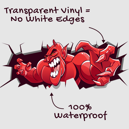 Funny Peeking Monster Car Decal - Covers Dents & Scratches - Red Devil