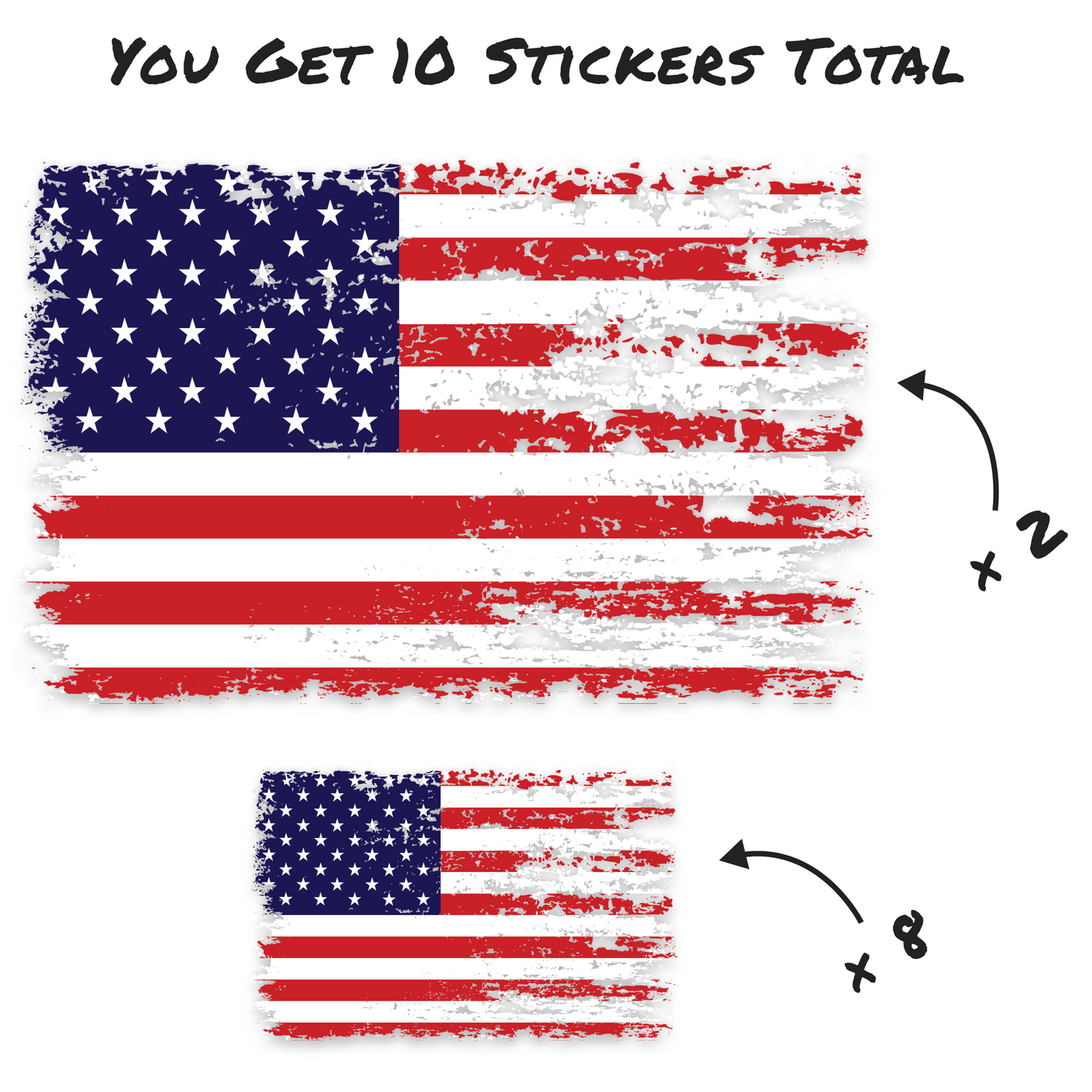Distressed American Flag Decals - Variety Pack (10-Pack, 11 x 4.2 in)