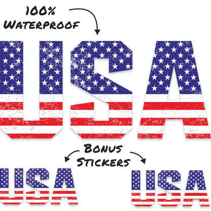 Distressed American Flag Decal - USA Letters (5.8 x 2.7 in)