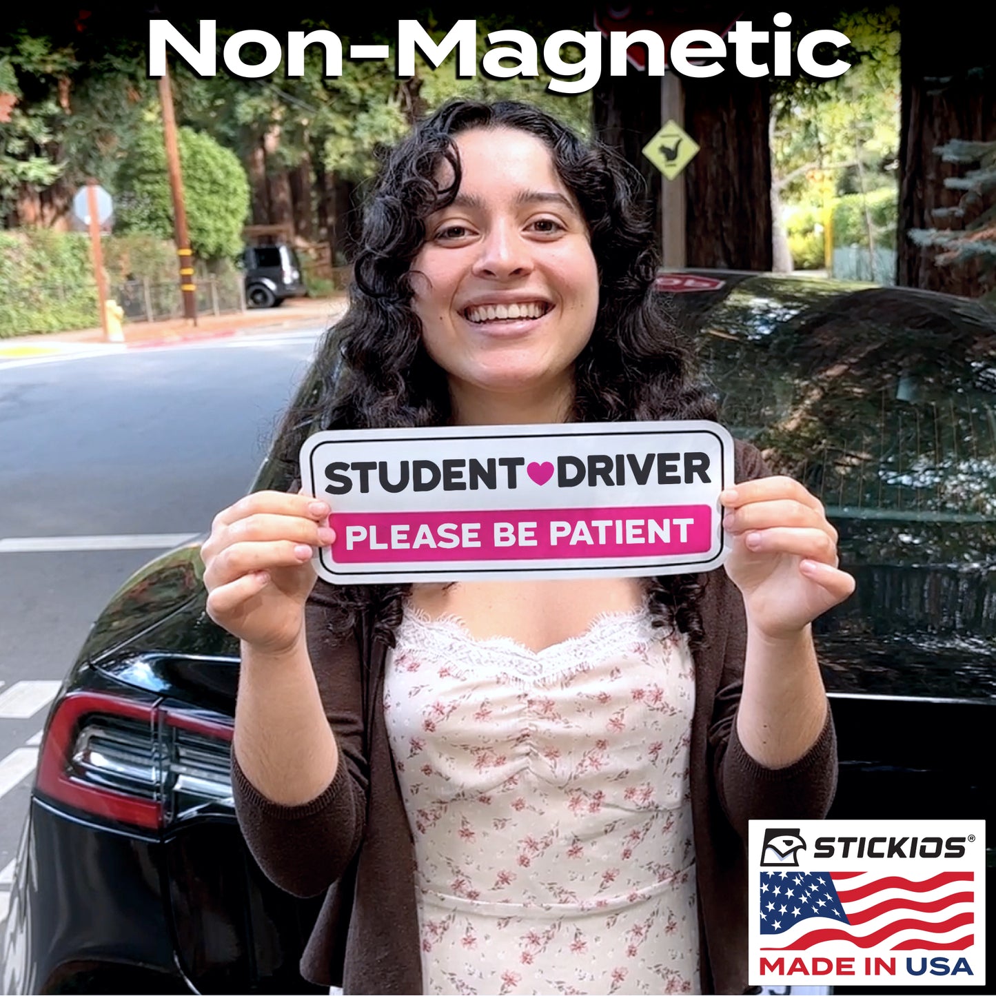 Student Driver Stickers (Pink, Non-Magnetic) - Reusable & Removable
