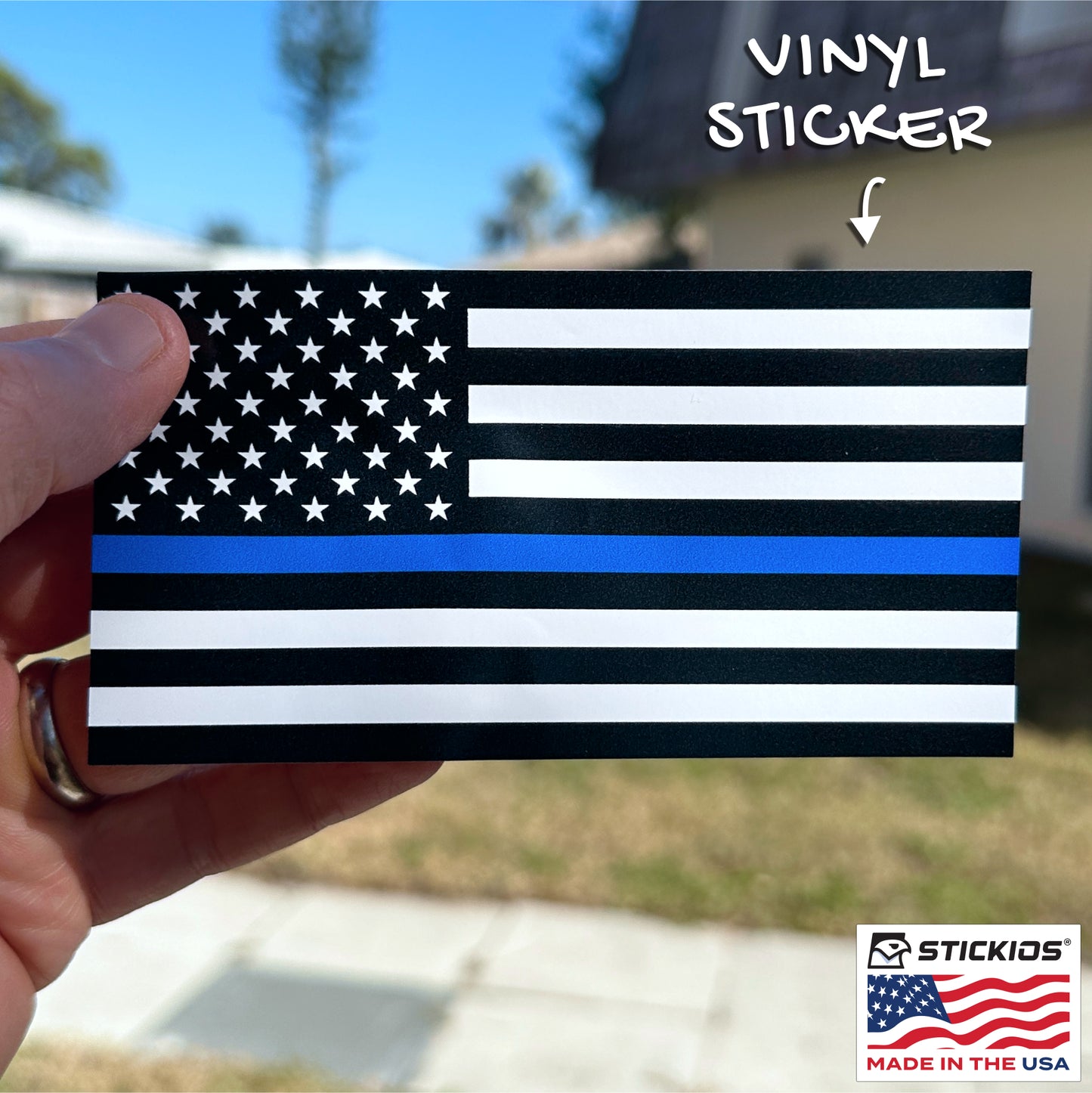 Thin Blue Line American Flag Decal - Police Support (5 x 2.6 inches)
