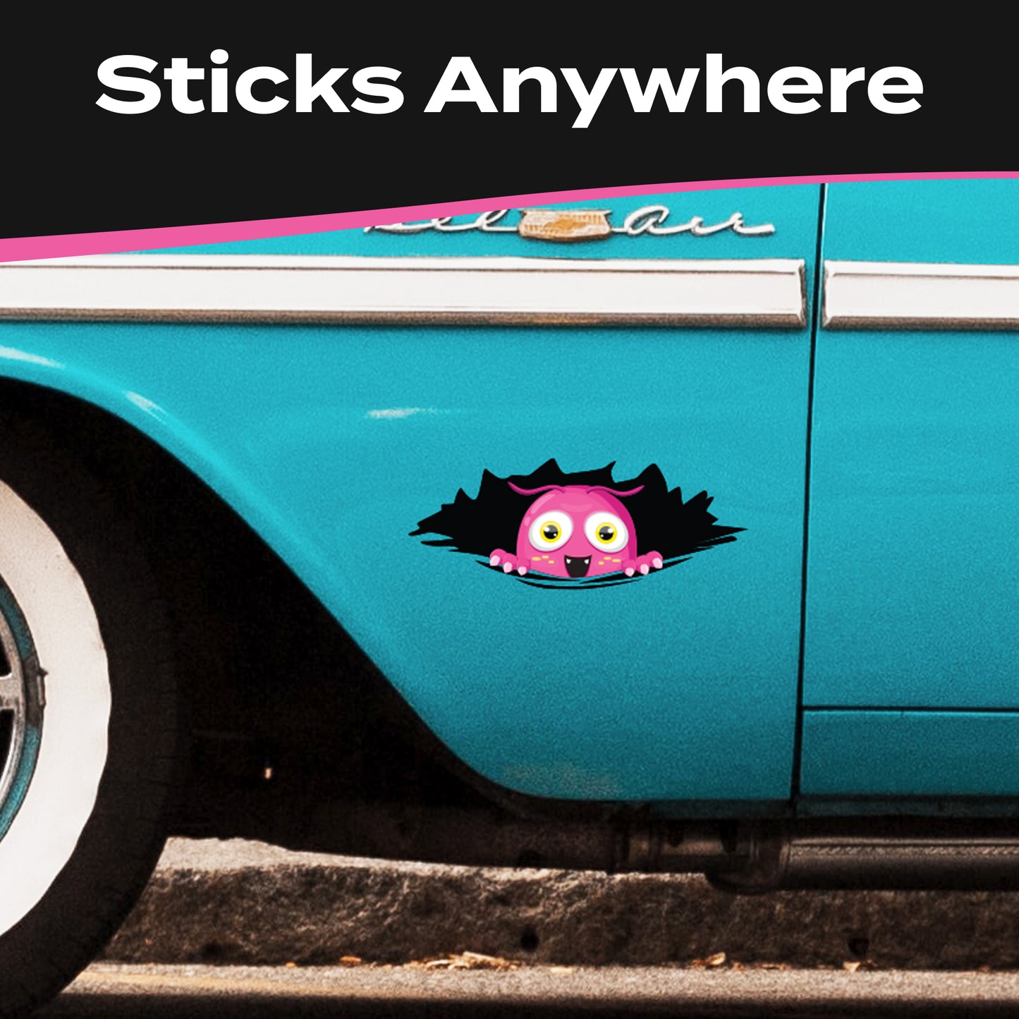 Funny Peeking Monster Car Decal - Covers Dents & Scratches - Pink Peekie