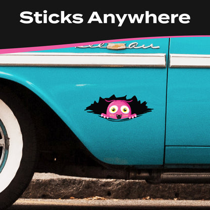 Funny Peeking Monster Car Decal - Covers Dents & Scratches - Pink Peekie