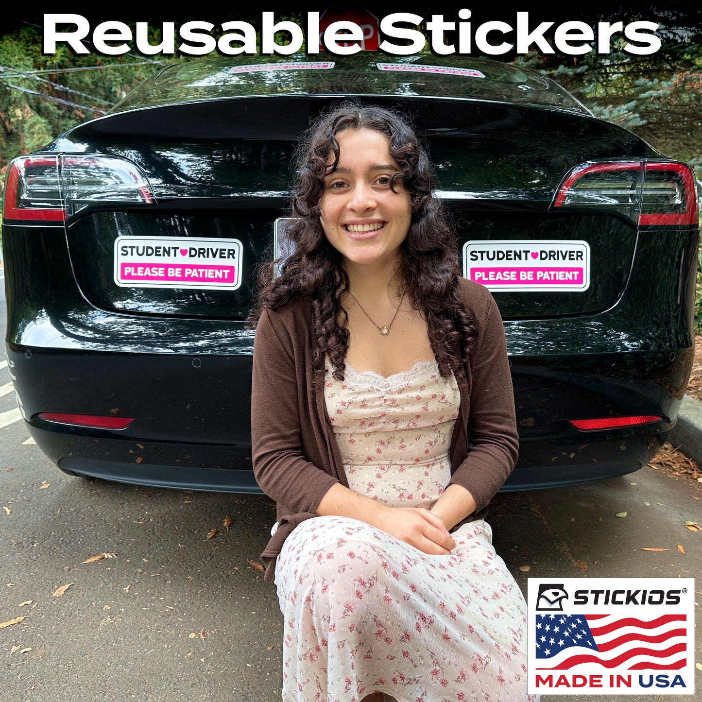 Student Driver Stickers (Pink, Non-Magnetic) - Reusable & Removable