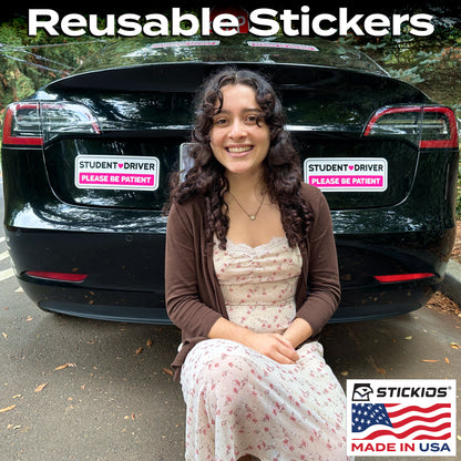 Student Driver Stickers (Pink, Non-Magnetic) - Reusable & Removable