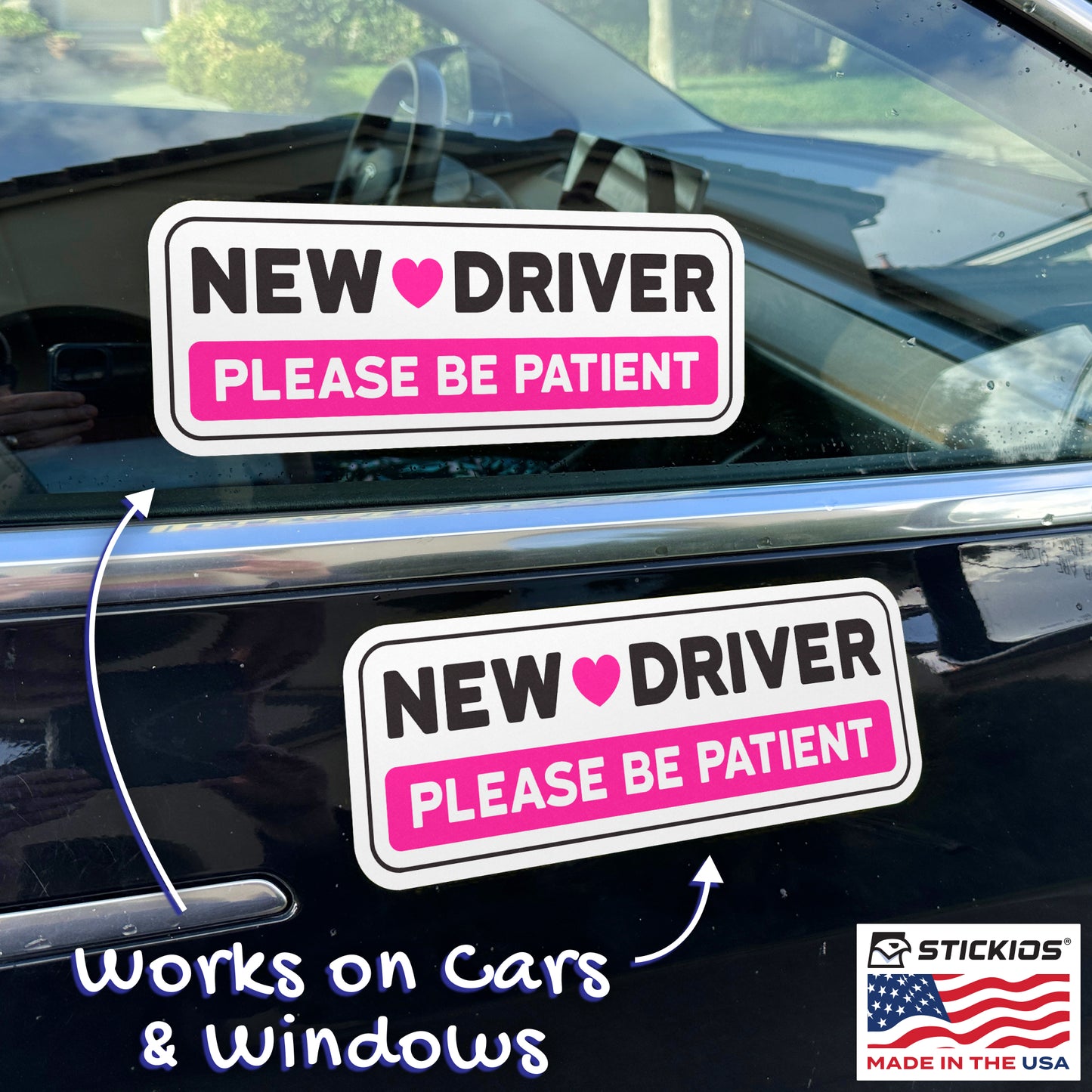 New Driver Stickers (Pink, Non-Magnetic) - Reusable & Removable