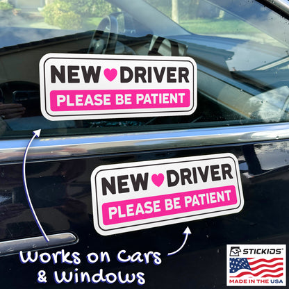 New Driver Stickers (Pink, Non-Magnetic) - Reusable & Removable