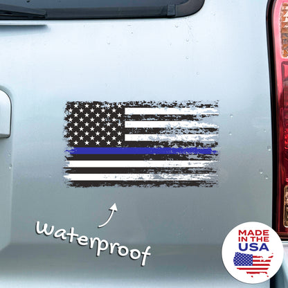 Thin Blue Line Distressed American Flag Decal - Back the Blue (5.9 x 3.3 in)