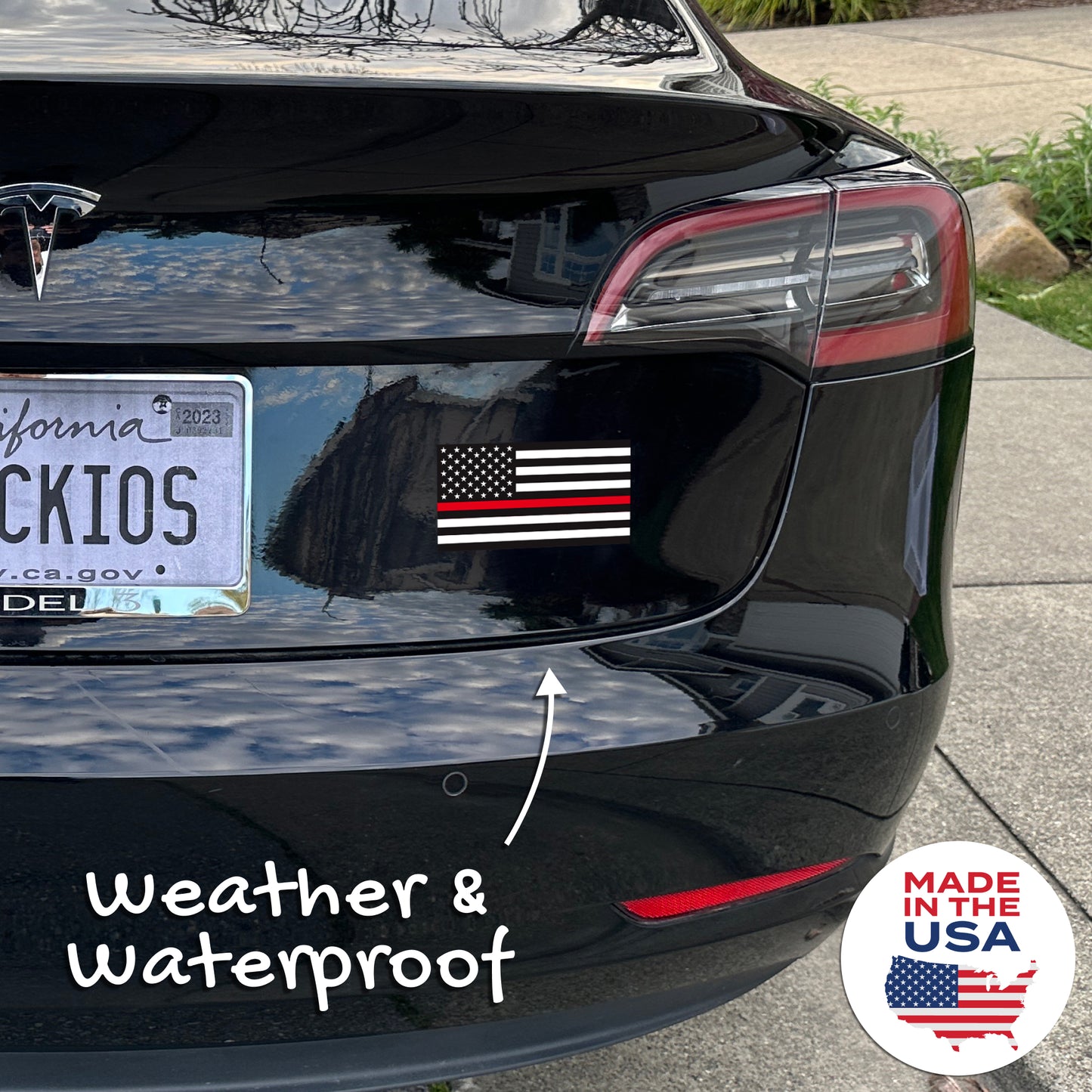 Thin Red Line American Flag Decal - Firefighter Support (5.8 x 3 in)