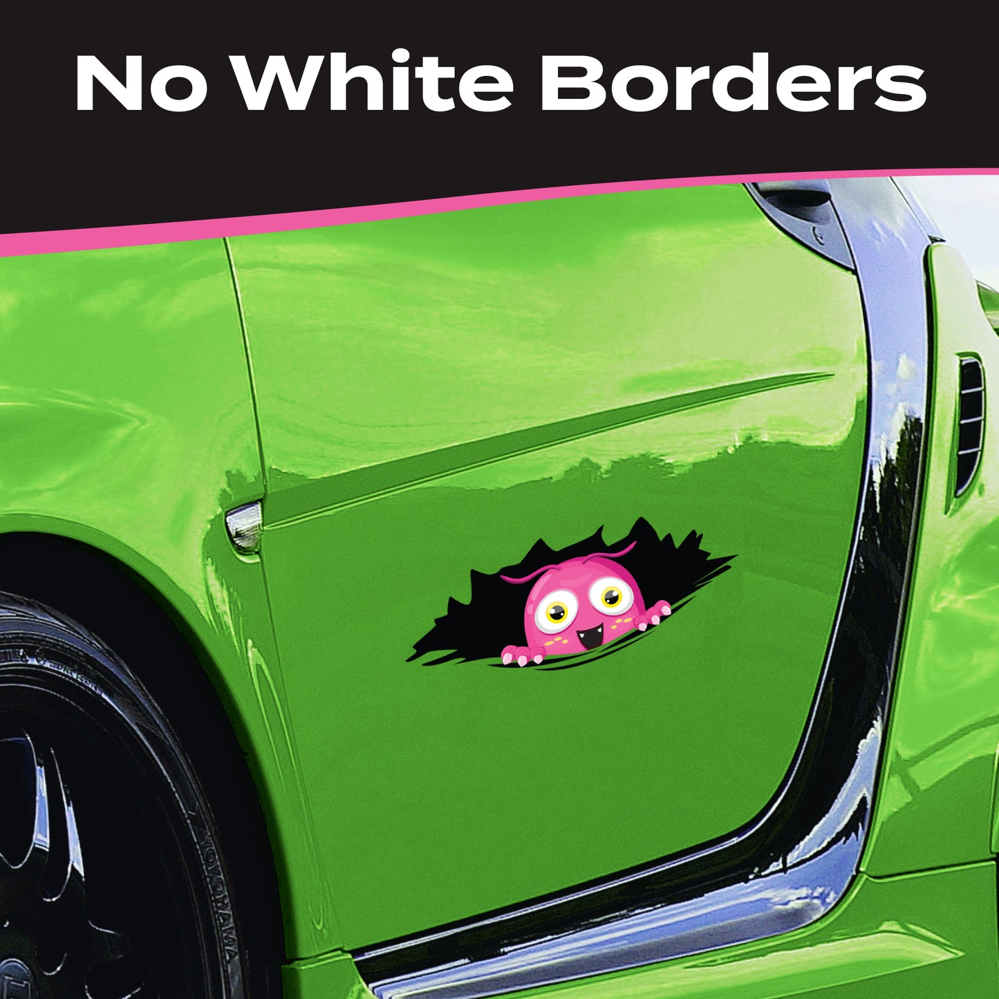 Funny Peeking Monster Car Decal - Covers Dents & Scratches - Pink Peekie