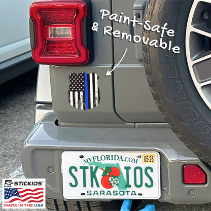 Thin Blue Line Distressed Police Badge Decal - Back the Blue (4.1 x 4.9 in)