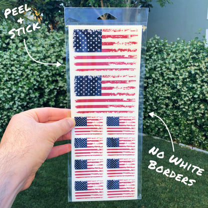 Distressed American Flag Decals - Variety Pack (10-Pack, 11 x 4.2 in)