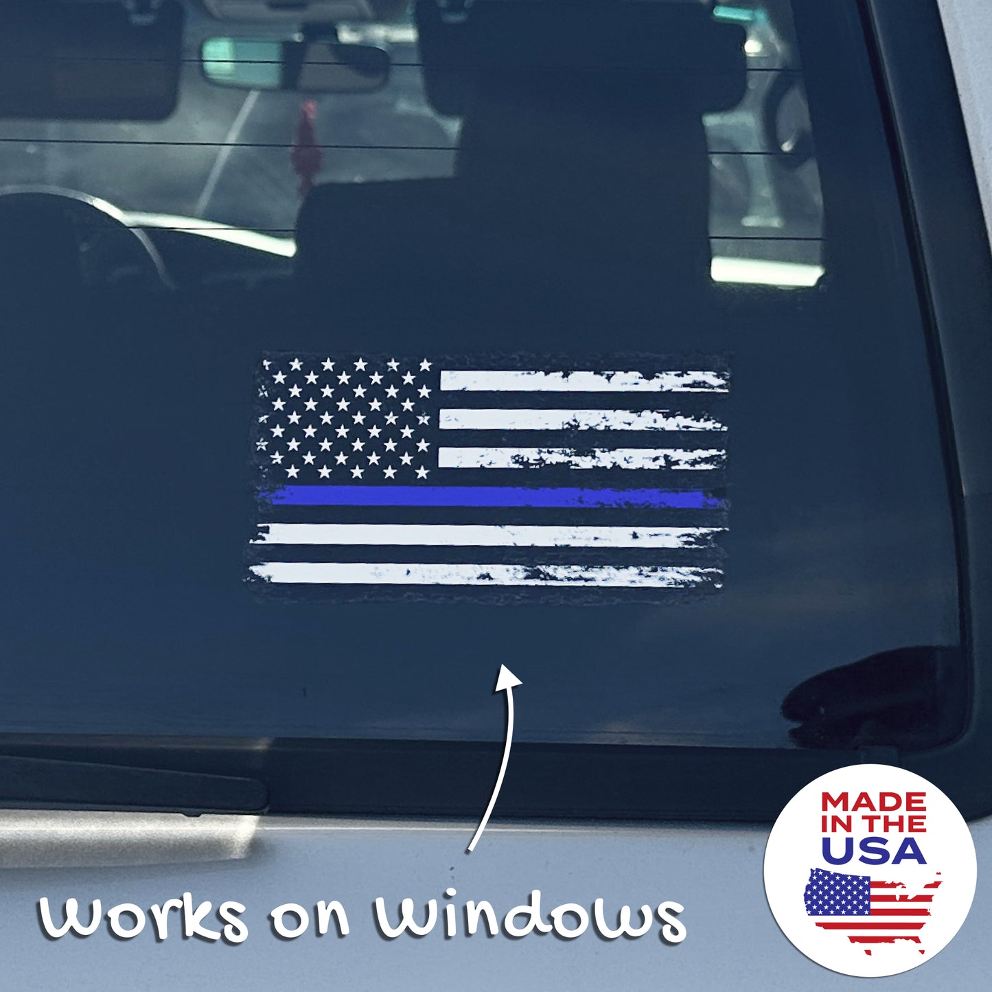 Thin Blue Line Distressed American Flag Decal - Back the Blue (5.9 x 3.3 in)