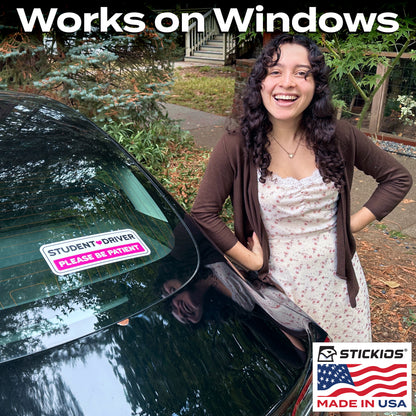 Student Driver Stickers (Pink, Non-Magnetic) - Reusable & Removable