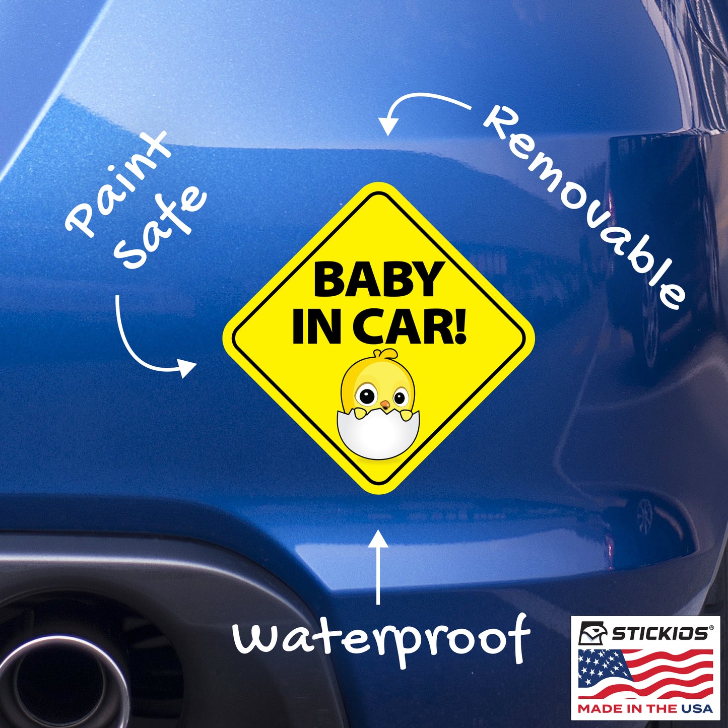 Baby in Car Stickers - Waterproof, Removable & Paint-Safe - Chick (2-Pack)