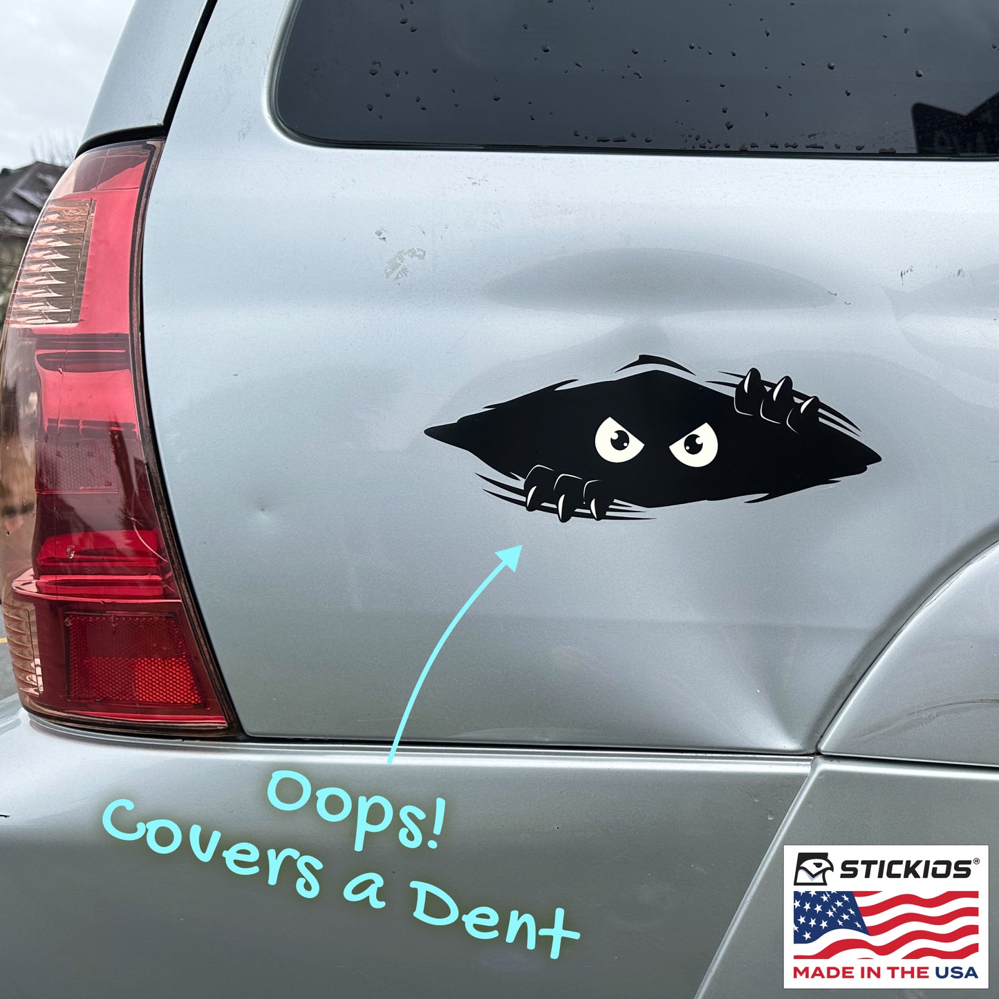 Funny Peeking Monster Car Decals Bundle - Cover Dents & Scratches (2-Pack)