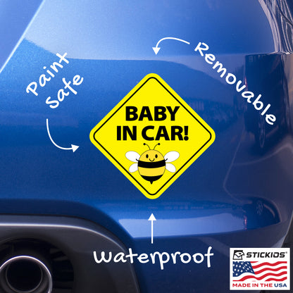 Baby in Car Stickers - Waterproof, Removable & Paint-Safe - Bee (2-Pack)