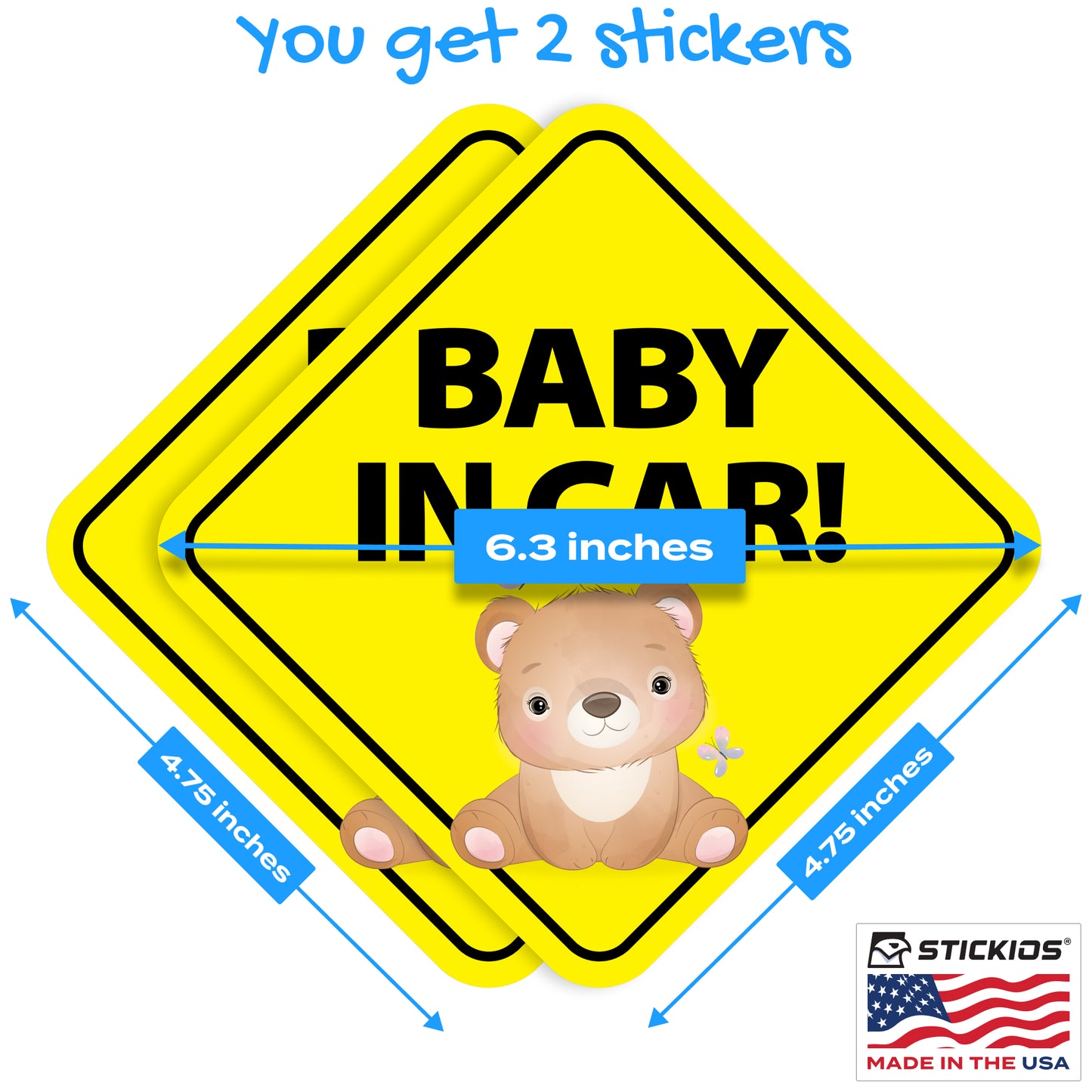 Baby in Car Stickers - Waterproof, Removable & Paint-Safe - Bear (2-Pack)