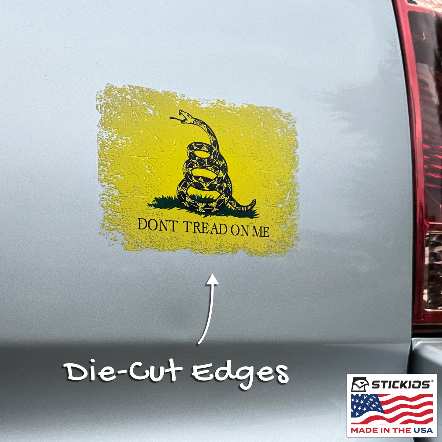 Don't Tread on Me Gadsden Flag Decal - Distressed 1776 American Flag (5.4 x 3.6 in)
