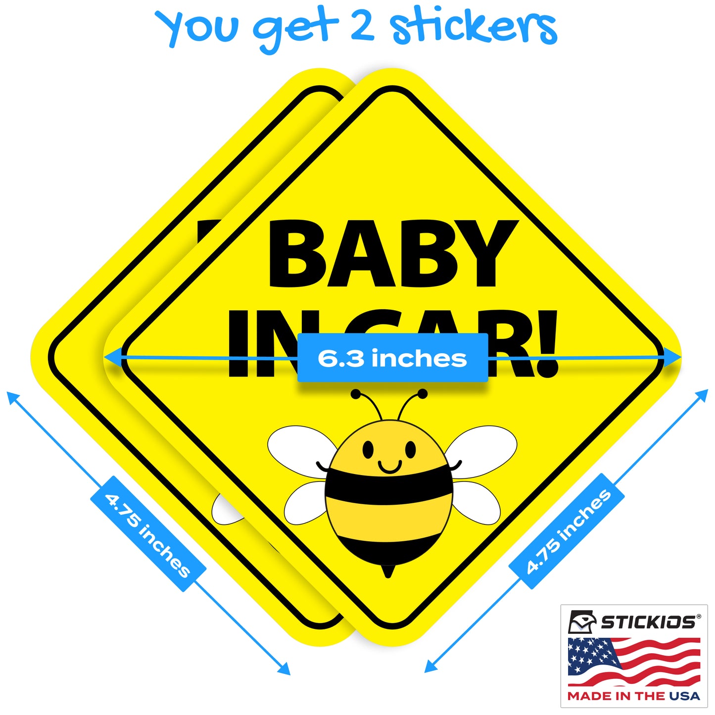 Baby in Car Stickers - Waterproof, Removable & Paint-Safe - Bee (2-Pack)