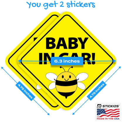 Baby in Car Stickers - Waterproof, Removable & Paint-Safe - Bee (2-Pack)