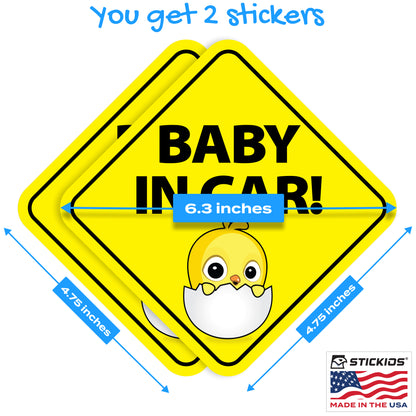 Baby in Car Stickers - Waterproof, Removable & Paint-Safe - Chick (2-Pack)