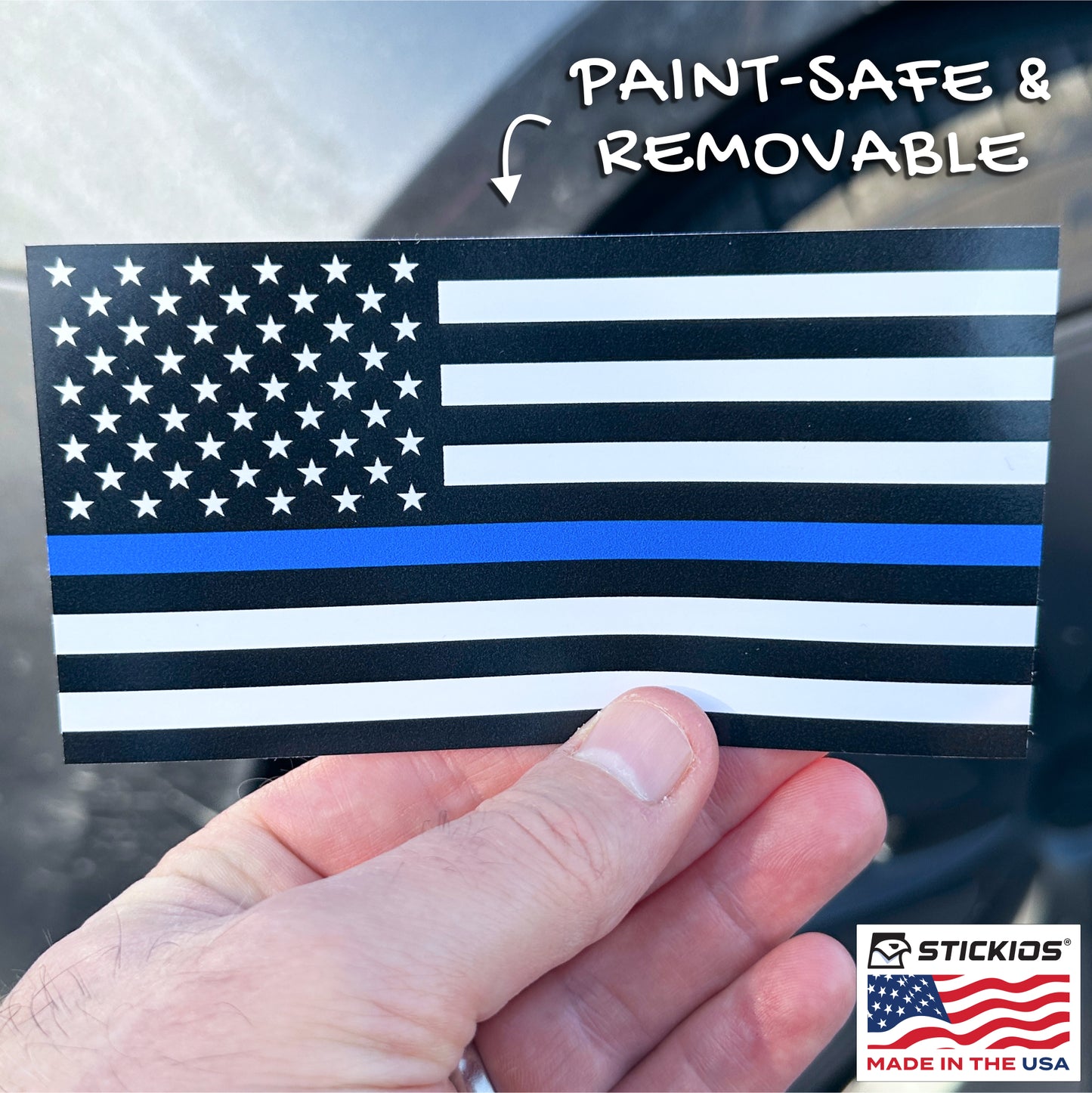 Thin Blue Line American Flag Decal - Police Support (5 x 2.6 inches)