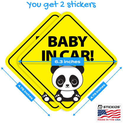 Baby in Car Stickers - Waterproof, Removable & Paint-Safe - Panda (2-Pack)