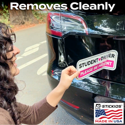 Student Driver Stickers (Pink, Non-Magnetic) - Reusable & Removable