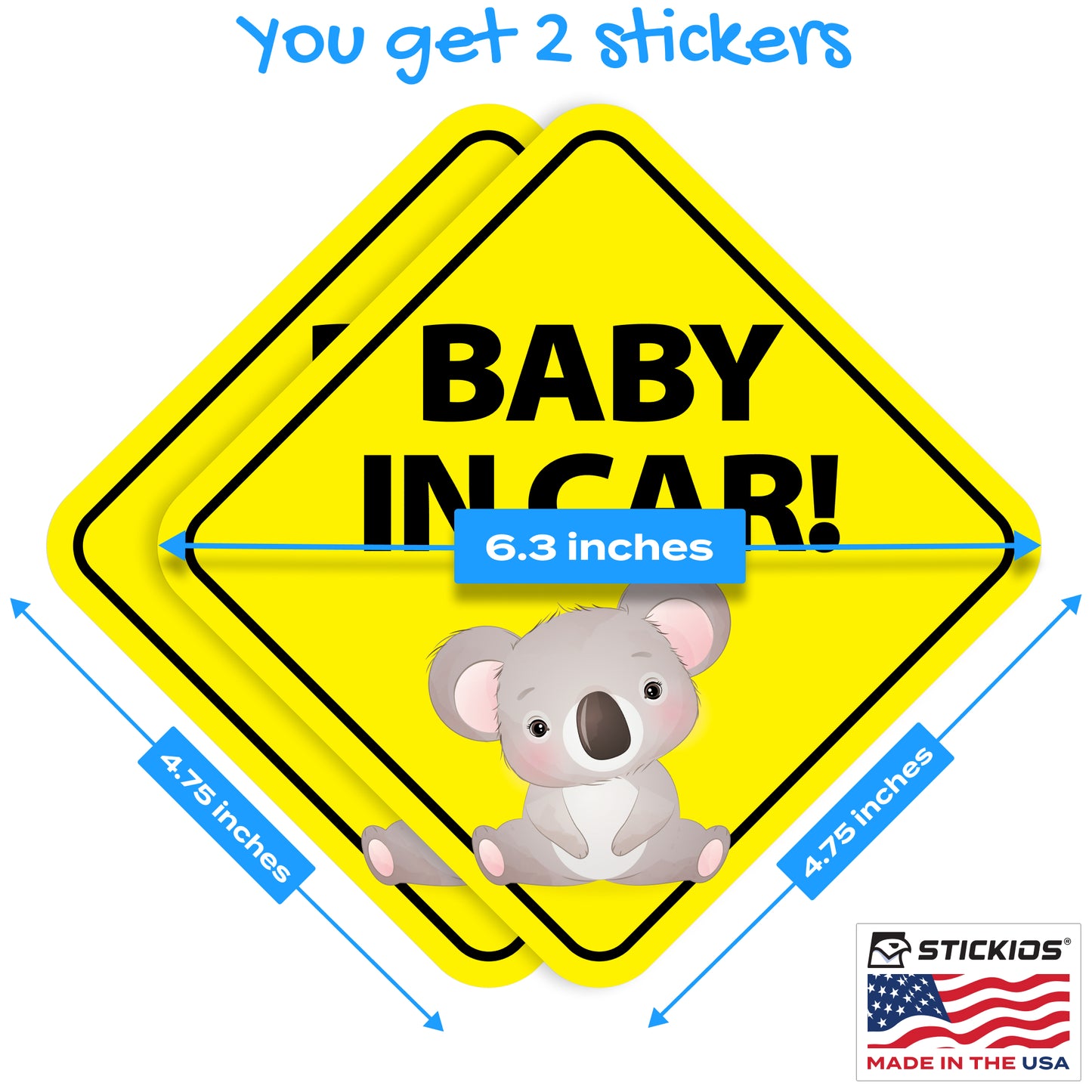 Baby in Car Stickers - Waterproof, Removable & Paint-Safe - Koala (2-Pack)