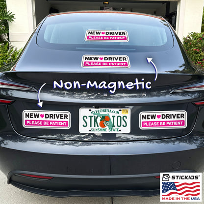 New Driver Stickers (Pink, Non-Magnetic) - Reusable & Removable