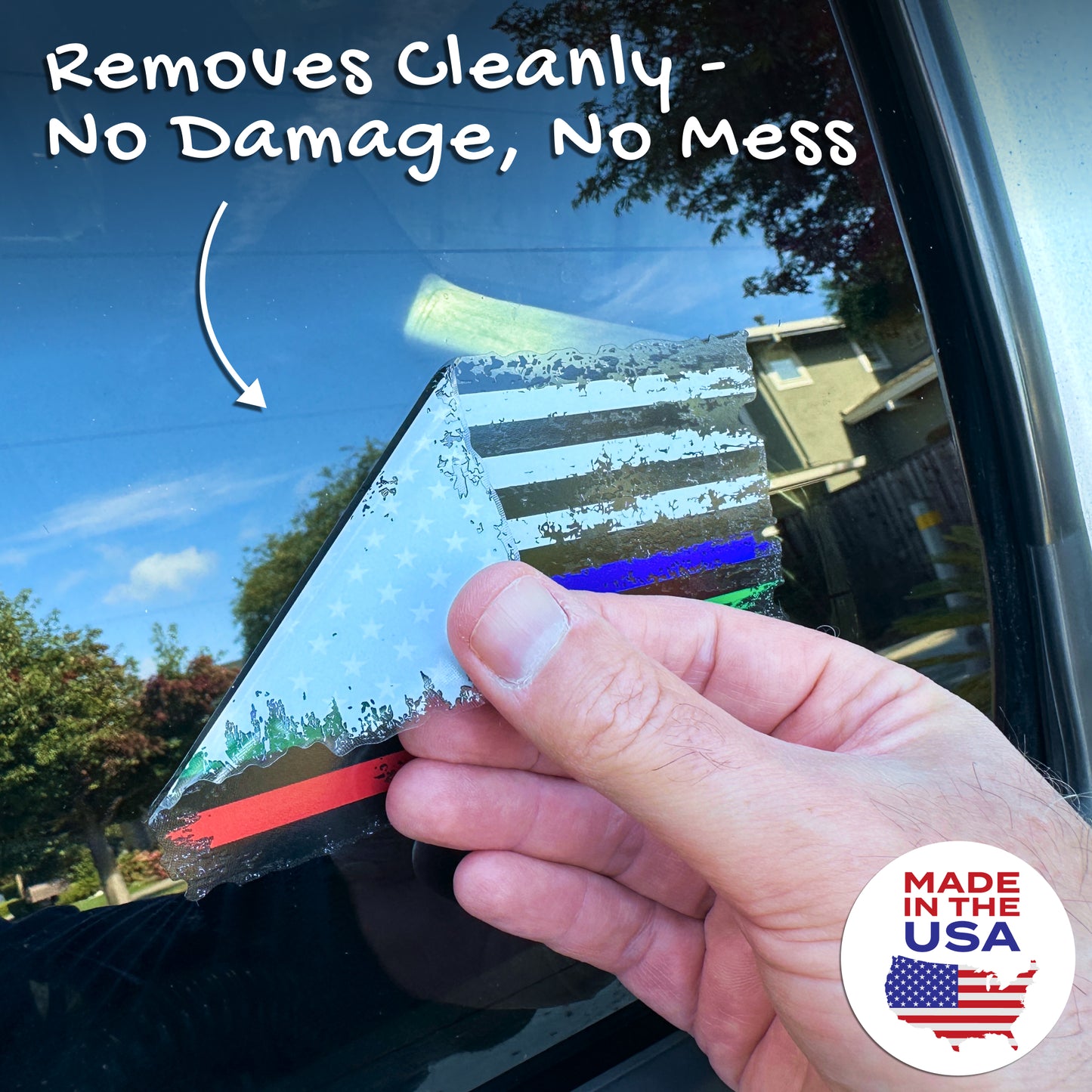 Thin Blue Red Green Line Distressed American Flag Decal - Police, Firefighter & Military (5.9 x 3.3 in)