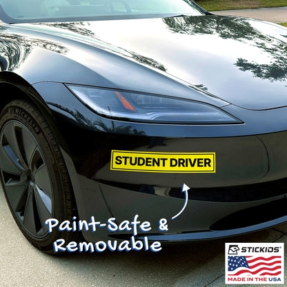 Student Driver Stickers (Wide, Non-Magnetic) - Reusable & Removable