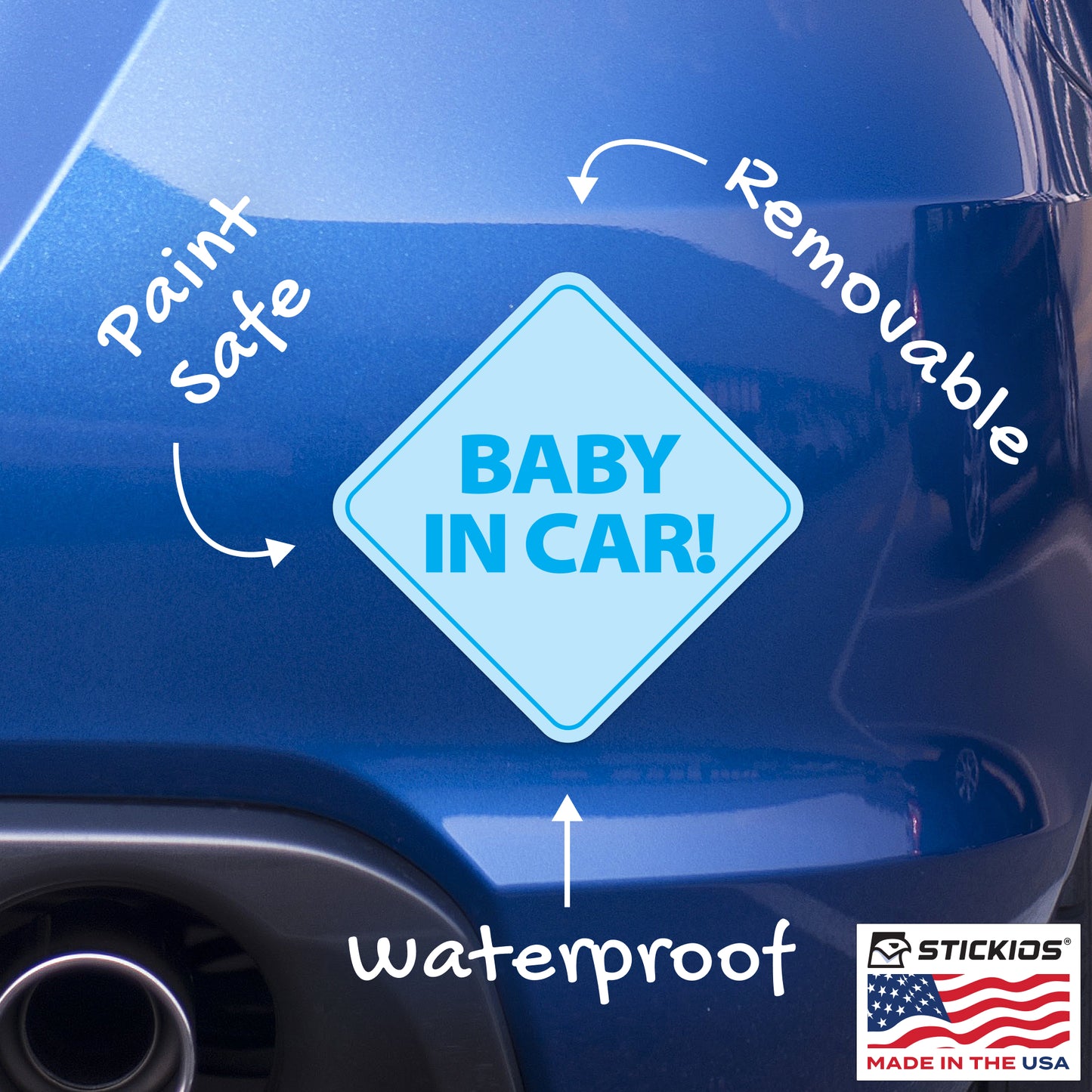 Baby in Car Stickers - Waterproof, Removable & Paint-Safe - Blue Boy (2-Pack)