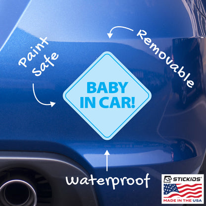 Baby in Car Stickers - Waterproof, Removable & Paint-Safe - Blue Boy (2-Pack)