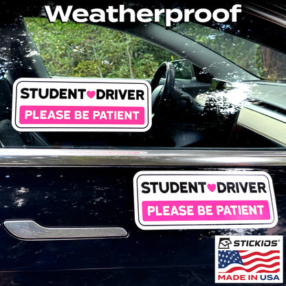Student Driver Stickers (Pink, Non-Magnetic) - Reusable & Removable