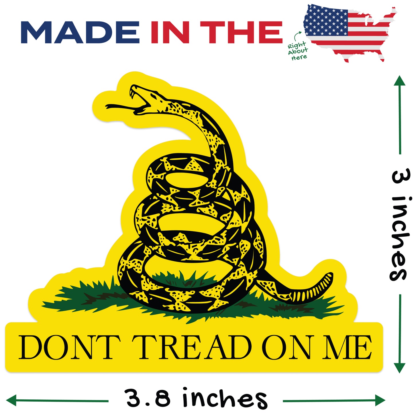 Don't Tread on Me Gadsden Flag Rattlesnake Decals - 1776 (2-Pack, 3.8 x 3 in)