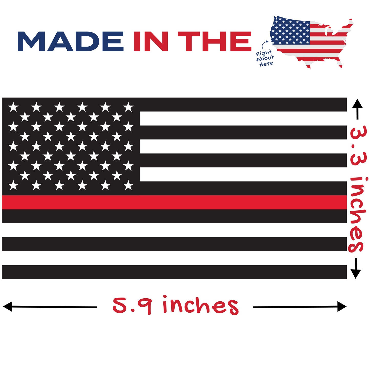 Thin Red Line American Flag Decal - Firefighter Support (5.8 x 3 in)