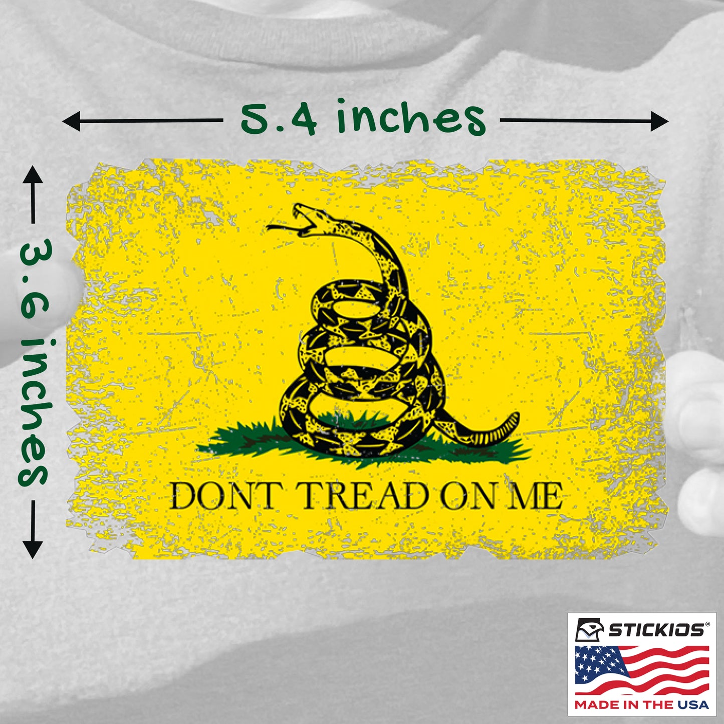 Don't Tread on Me Gadsden Flag Decal - Distressed 1776 American Flag (5.4 x 3.6 in)